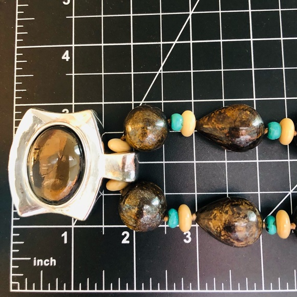 Vintage Simon Sebbag Designer Silver Turquoise Stone Necklace RARE - Picture 15 of 17